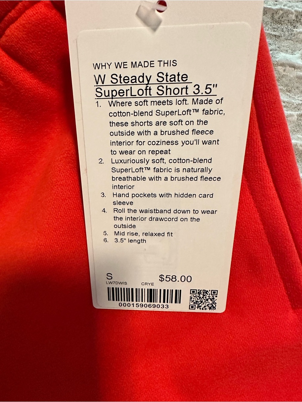 lululemon🍋Steady State Super Loft Short 3.5” Size Small NWT Cherry 🍒 Ember - Picture 8 of 10